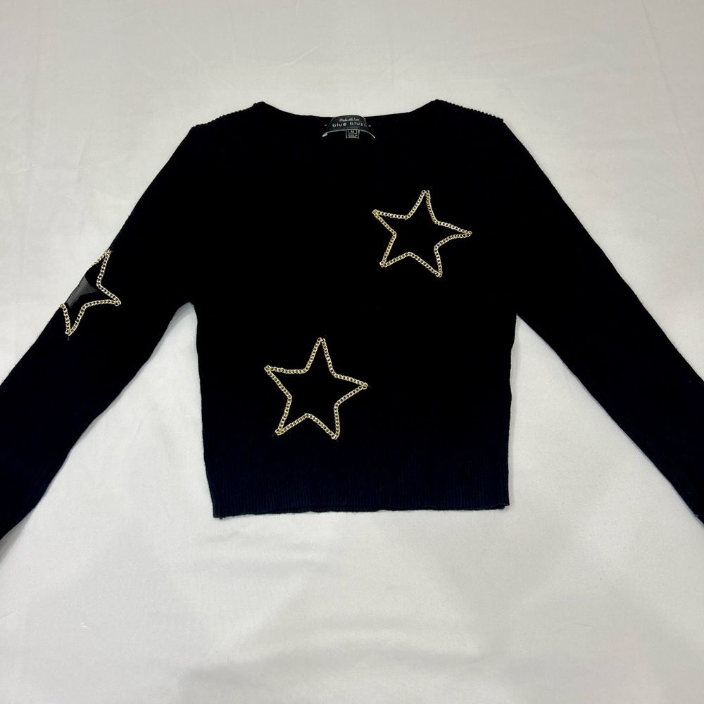 Black Crop Top with Gold Stars